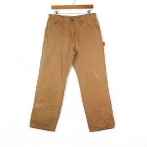 Dickies Carpenter Pants Mens 34x30 Brown Canvas‎ Workwear Utility Patina Rugged